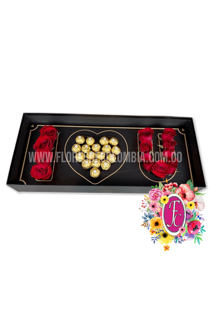 "Te amo" caja de rosas personalizada + chocolates