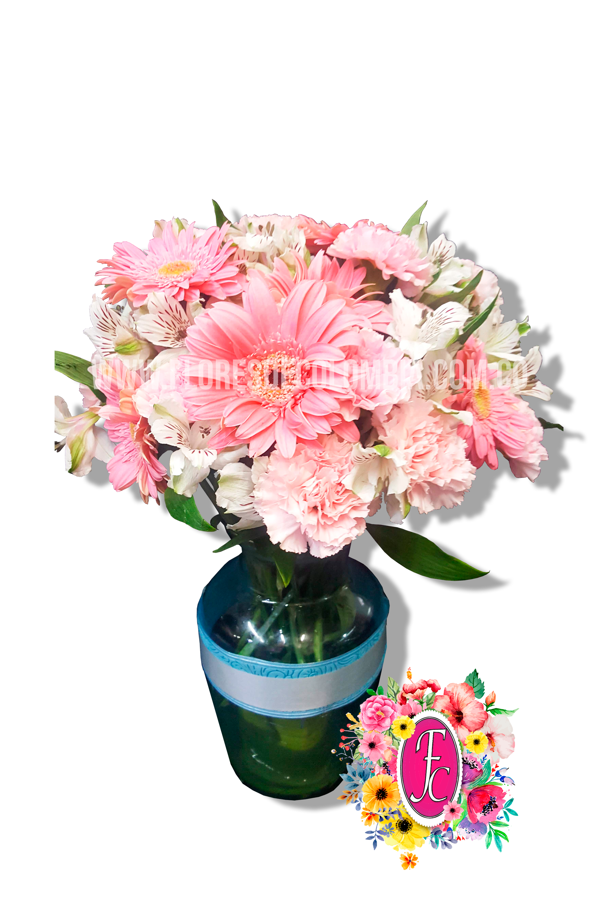 Florero tonos rosados - Flores de Colombia