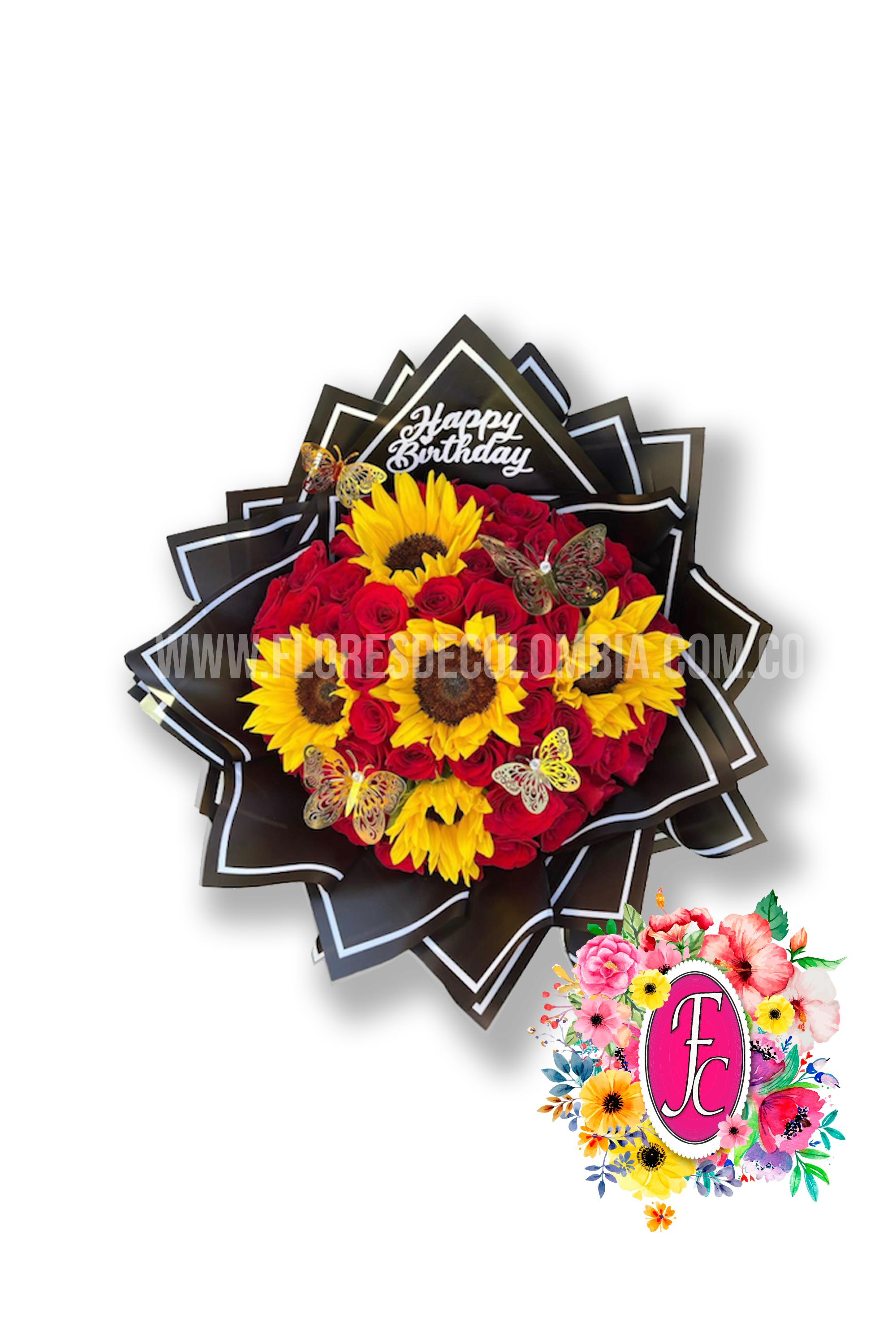Ramillete 60 rosas y girasoles - Flores de Colombia
