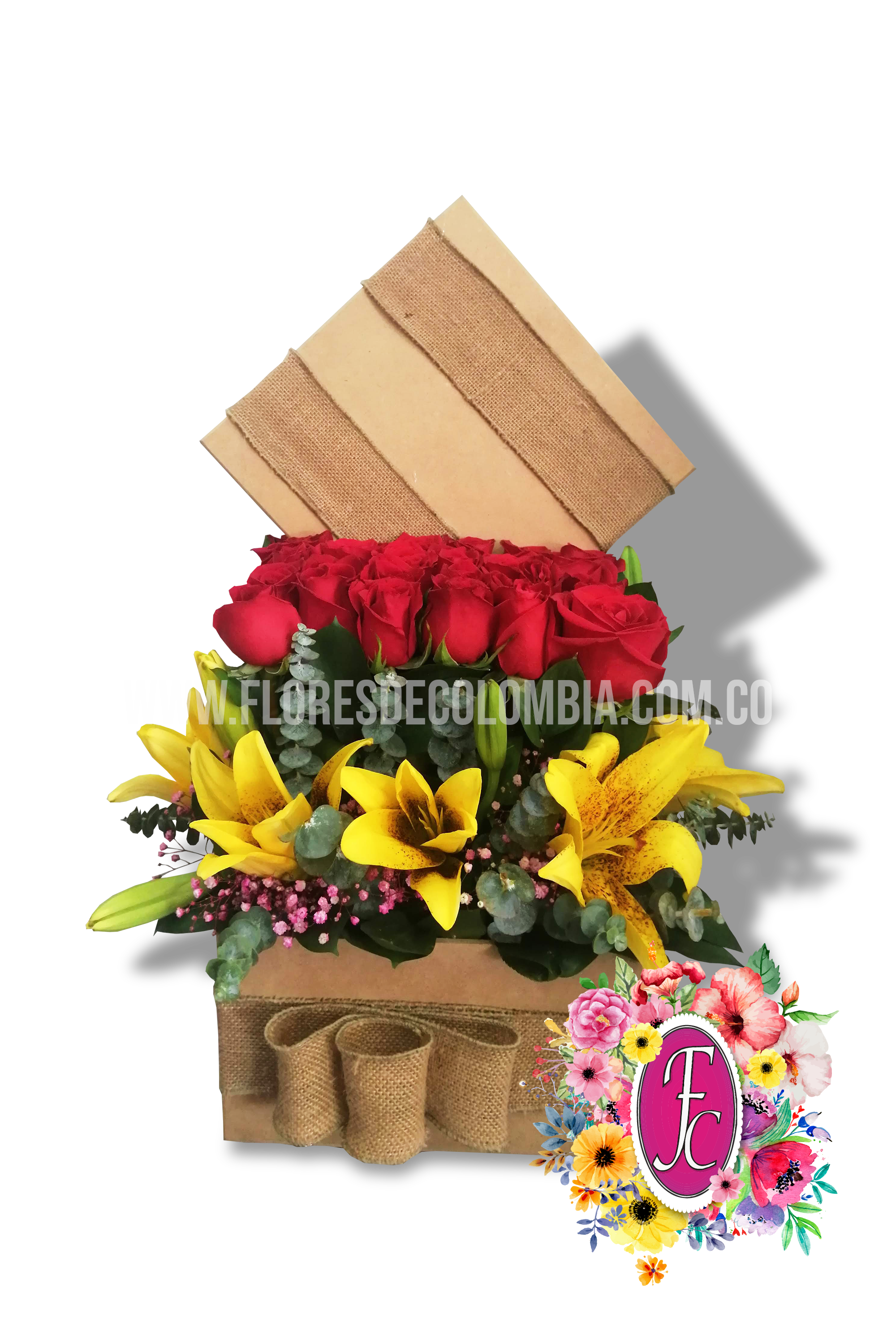 Caja floral de madera con rosas y lirios │ Flores de Colombia