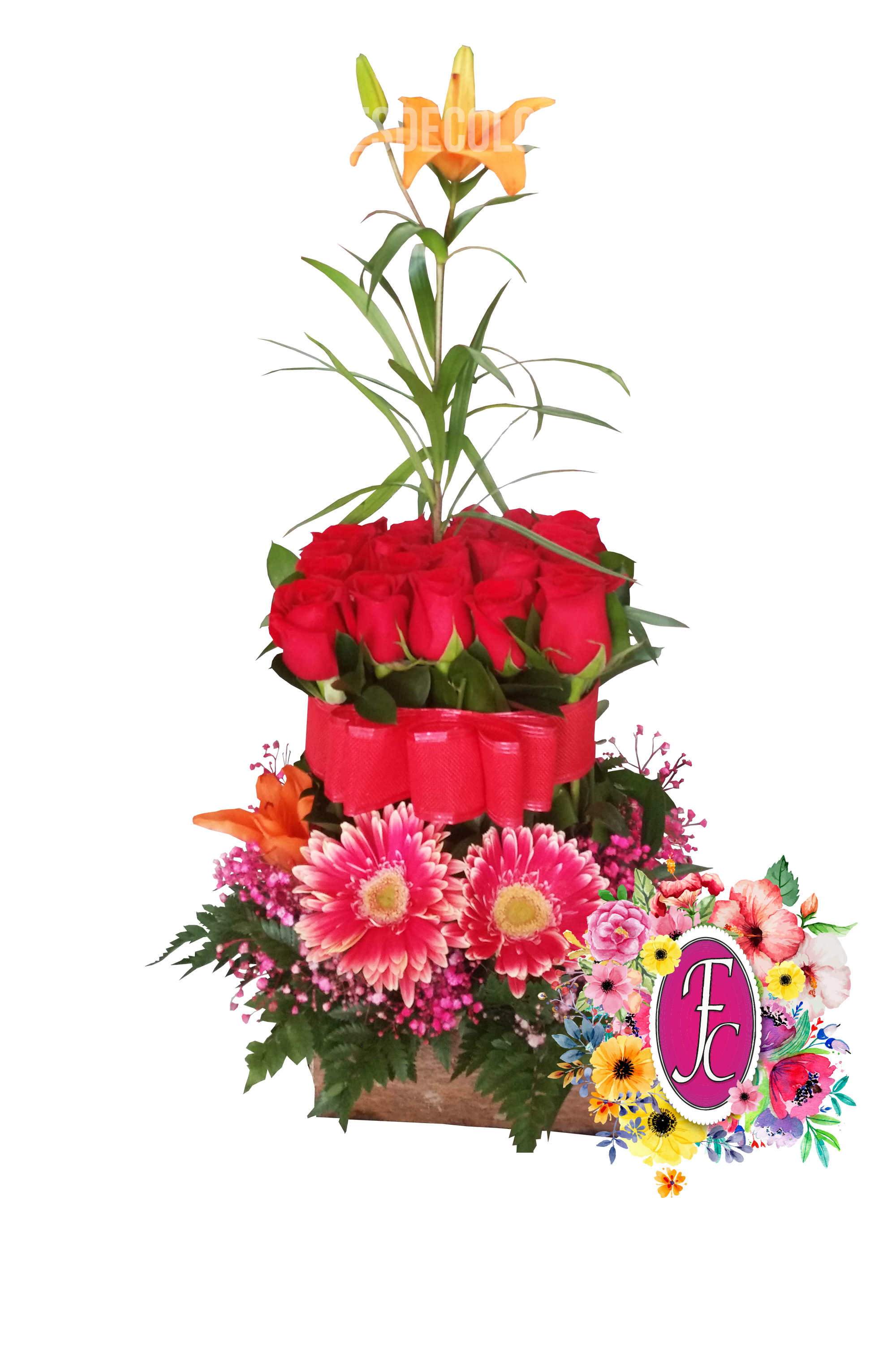 Pabel de rosas con gerberas y lirio │ Flores de Colombia