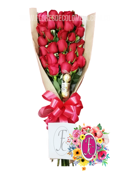 Ramillete de 28 rosas en abanico │ Flores de Colombia