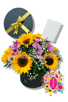 Caja regalo con girasoles y orquideas - Flores de Colombia