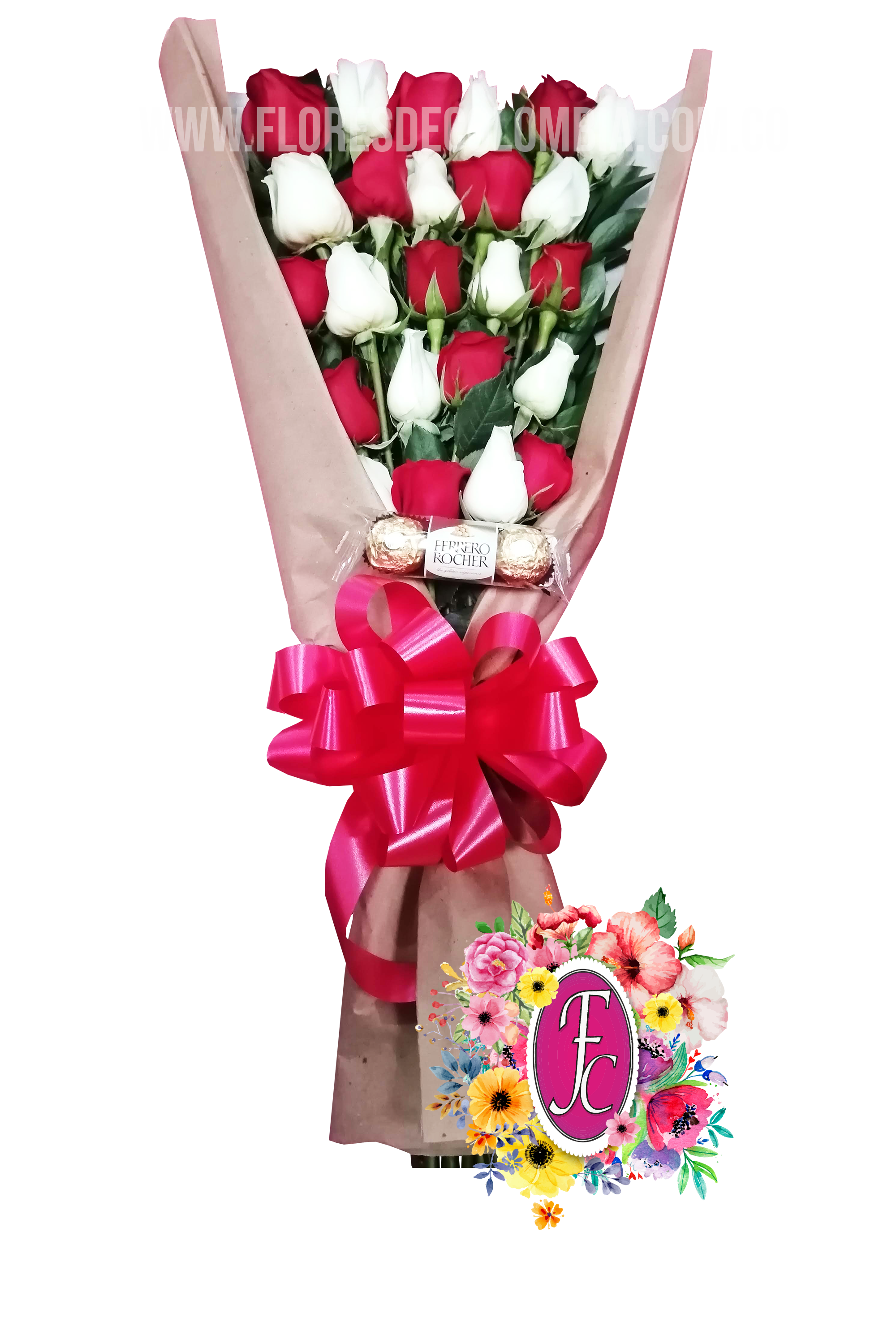 Ramillete abanico de 28 rosas con chocolates │ Flores de Colombia