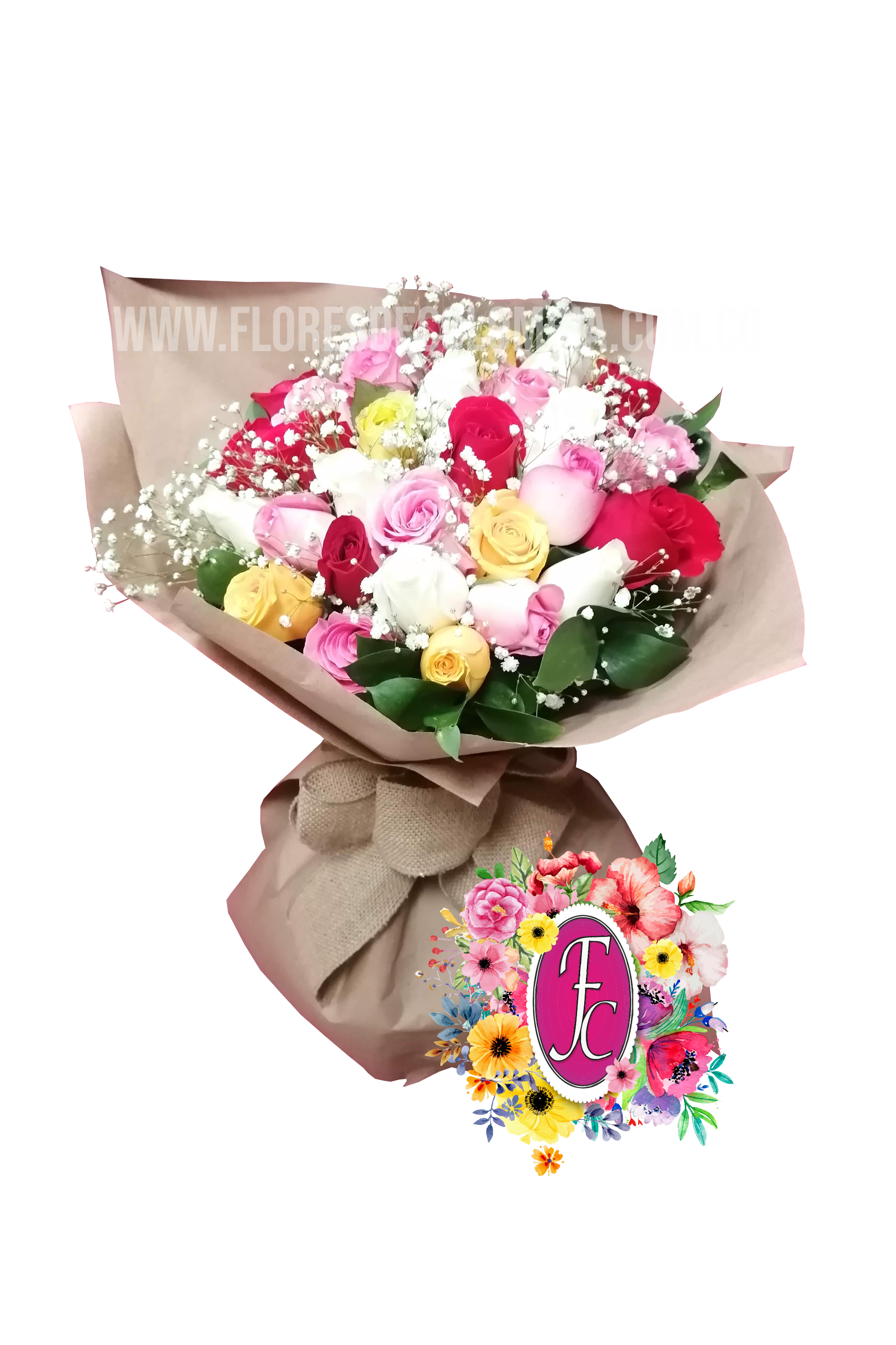 Ramillete redondo de rosas surtido │ Flores de Colombia