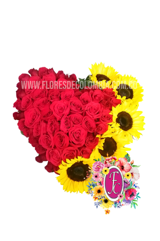 "asi de grande es mi amor" corazón de rosas y girasoles │ Flores de Colombia