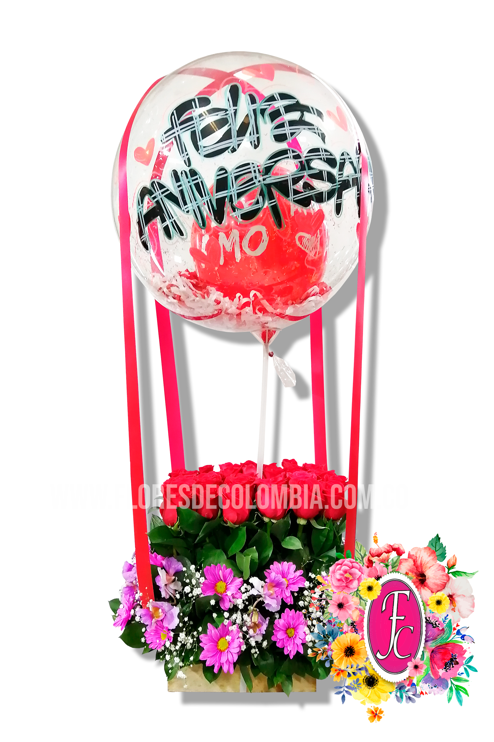Globo viajero con rosas - Flores de Colombia