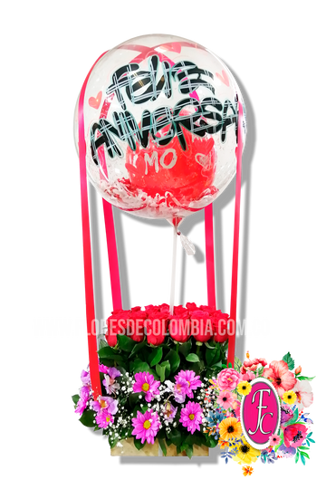 Globo viajero con rosas - Flores de Colombia