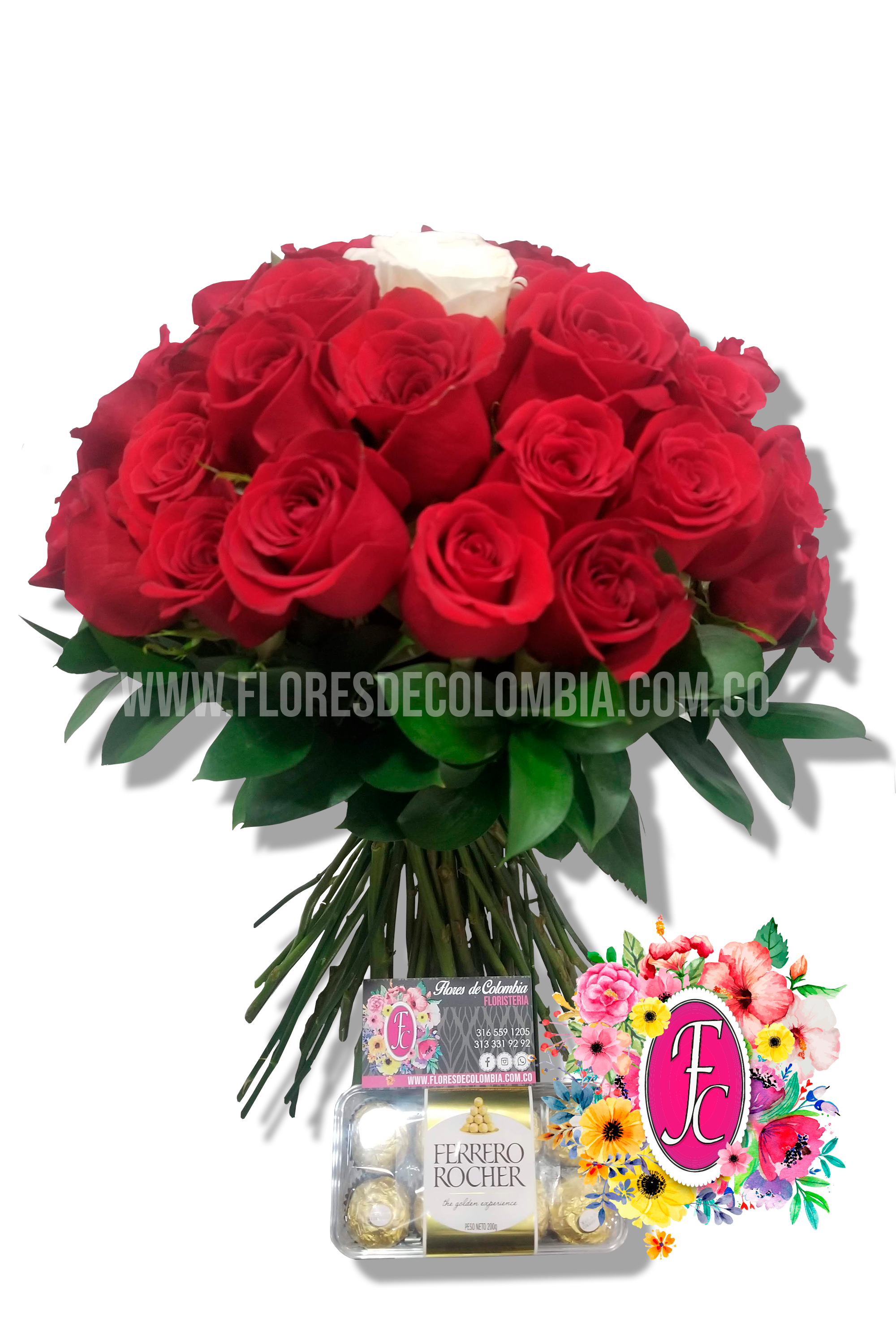 Ramillete 30 rosas + chocolates - Flores de Colombia