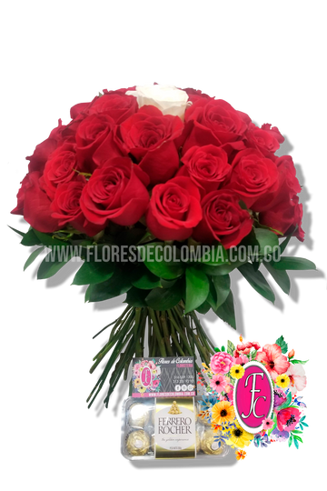 Ramillete 30 rosas + chocolates - Flores de Colombia