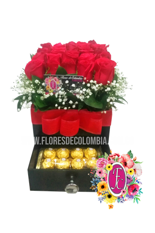 Caja de regalos con flores y chocolates │ Flores de Colombia