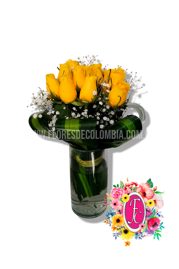 Florero 12 rosas - Flores de Colombia