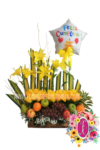 "las mañanitas" diseño con rosas y frutas │ Flores de Colombia