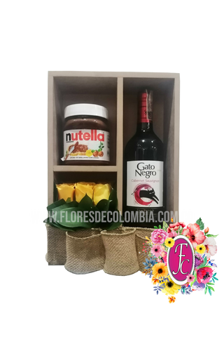 Box shelf con vino y nutella │ Flores de Colombia