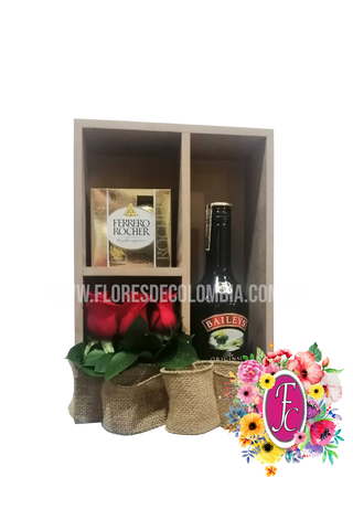 Box shelf con vino y chocolates │ Flores de Colombia