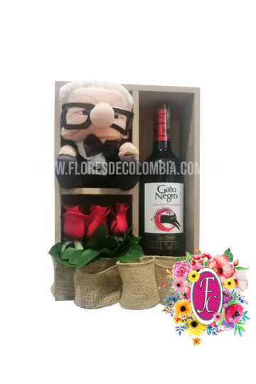 Box shelf con peluche y vino │ Flores de Colombia