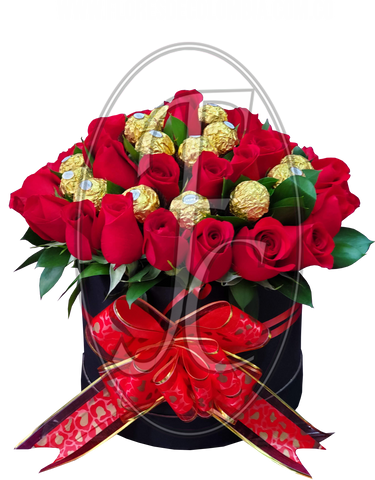 Caja regalo con 25 rosas y chocolates │ Flores de Colombia