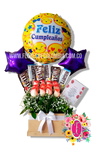 Caja 12 rosas con globos y chocolates │ Flores de Colombia