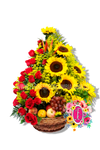 "Risaralda" Frutero en canasta + rosas y girasoles - Flores de Colombia