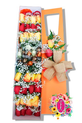 Caja de 24 rosas con chocolates - Flores de Colombia