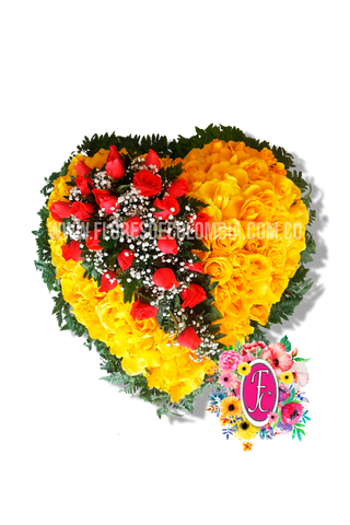 "siempre en nuestros corazones" Corazon funebre amarillo - Flores de Colombia
