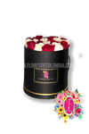 Caja 24 rosas rojas y blancas - Flores de Colombia