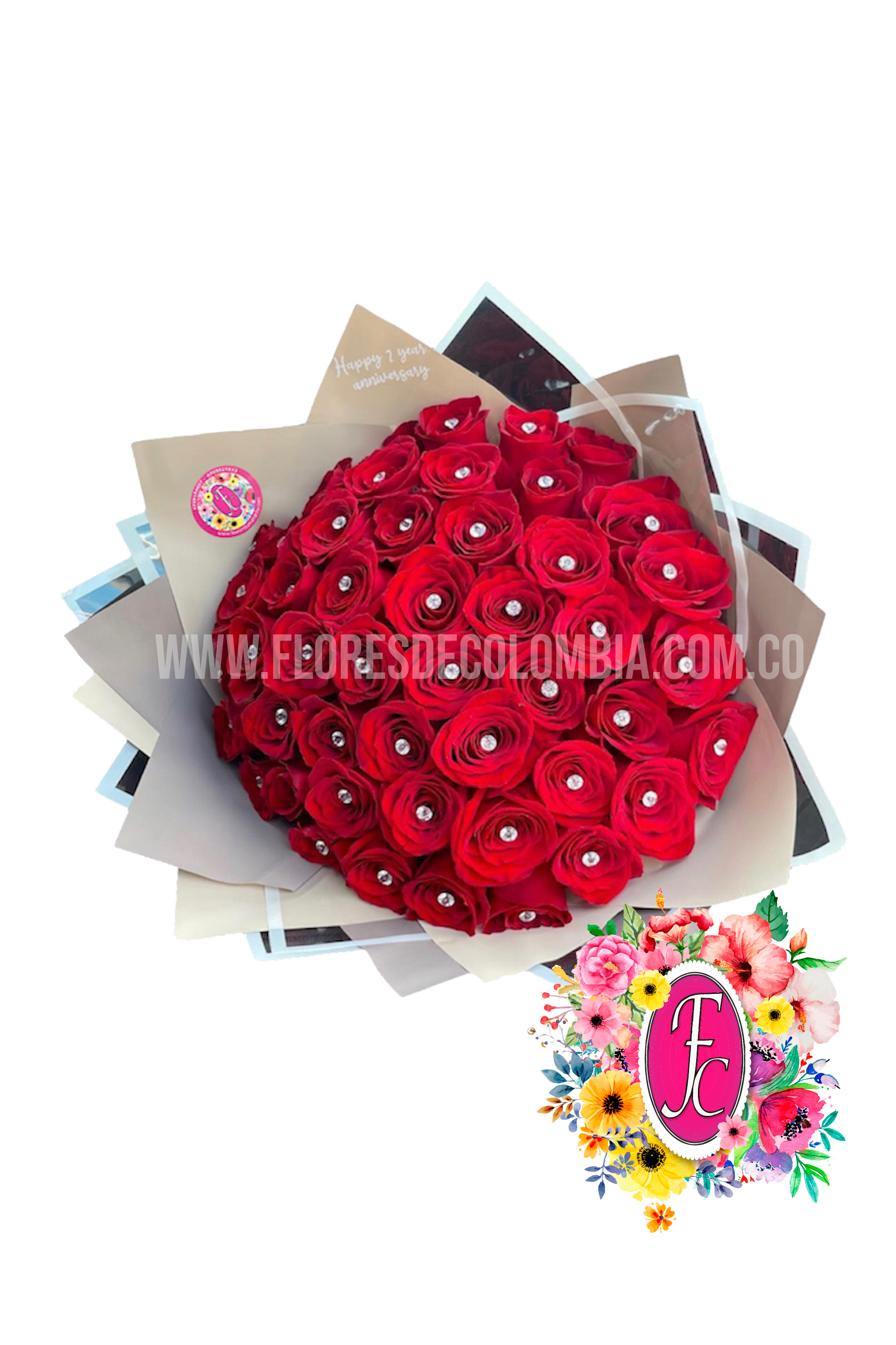 Ramillete premium 50 rosas diamante - Flores de Colombia