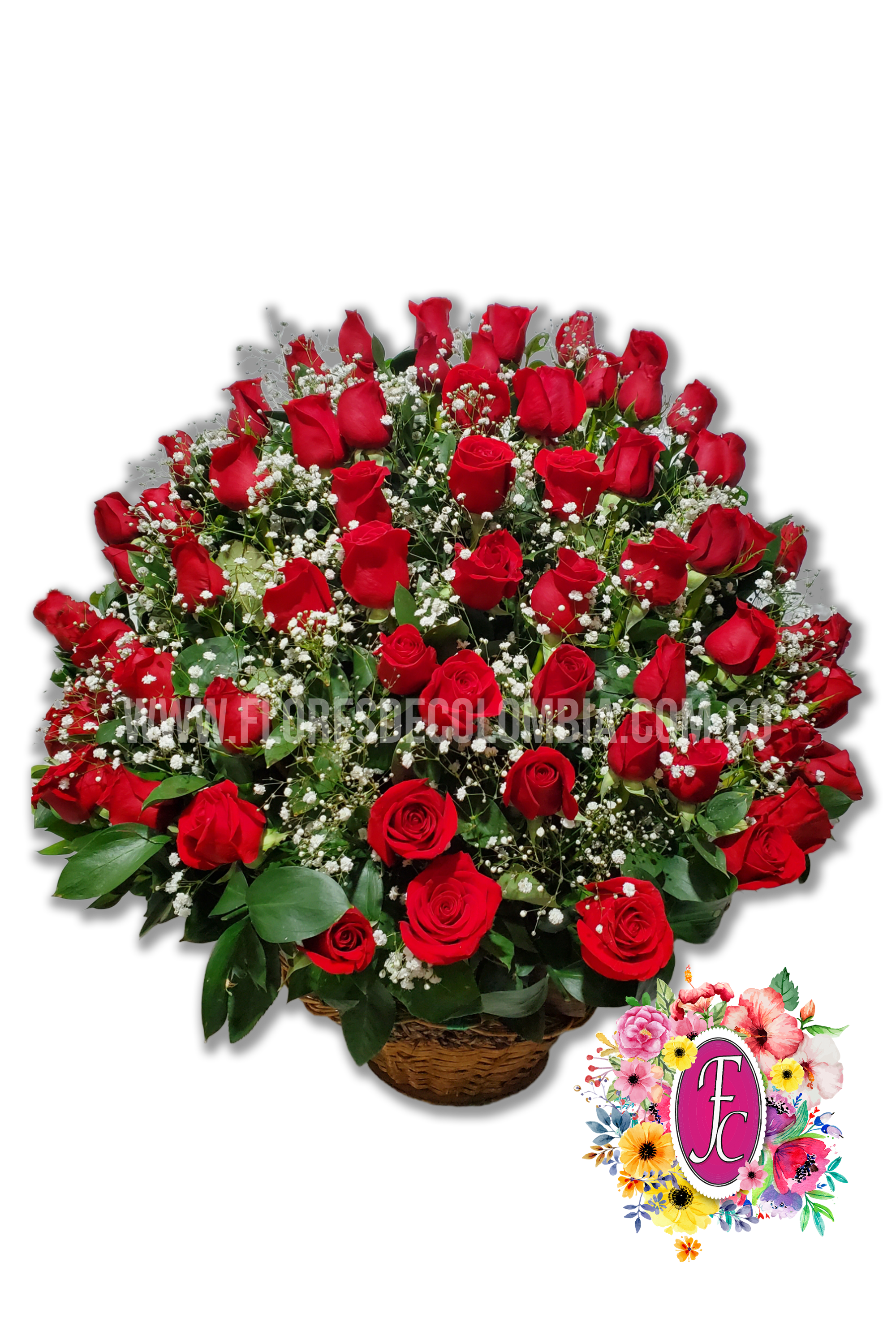 Canasta redonda de rosas rojas - Flores de Colombia