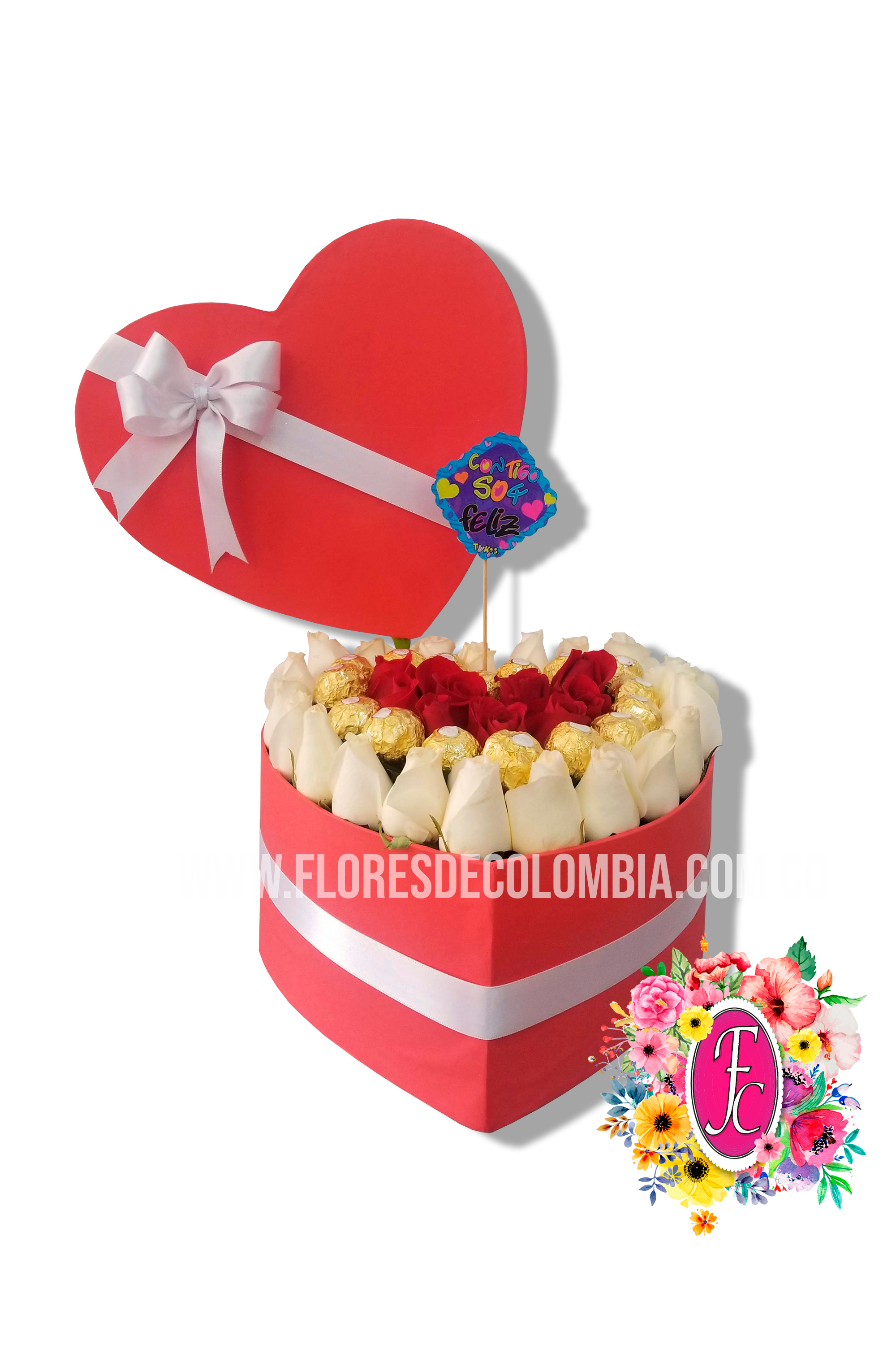 Caja Corazon con Ferrero Rocher │ Flores de Colombia