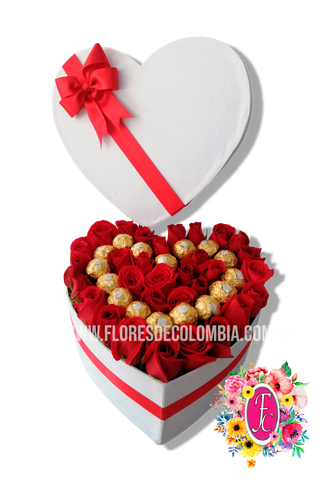 Caja Corazon con Ferrero Rocher │ Flores de Colombia