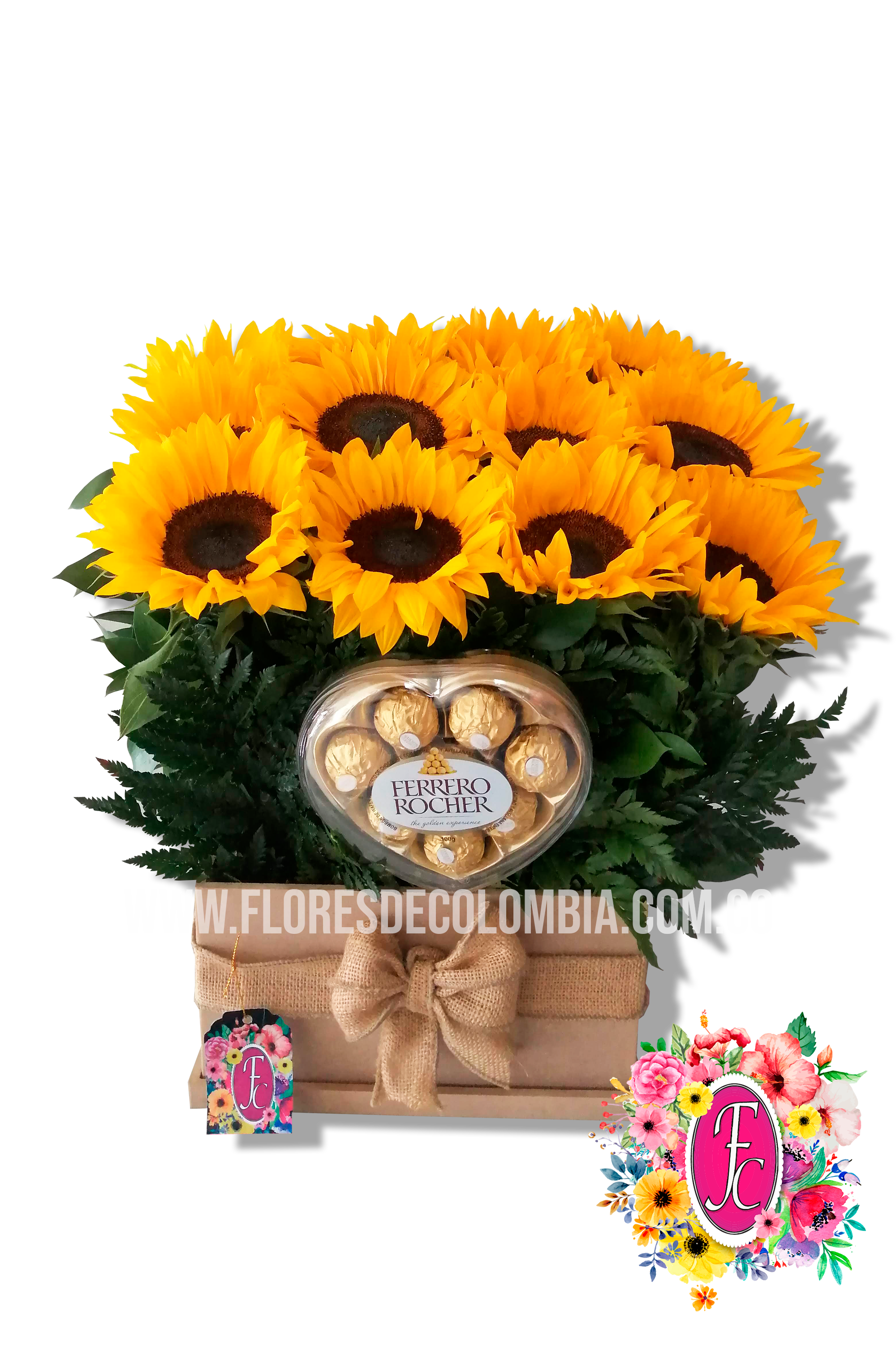 Caja regalos de girasoles + chocolates - Flores de Colombia